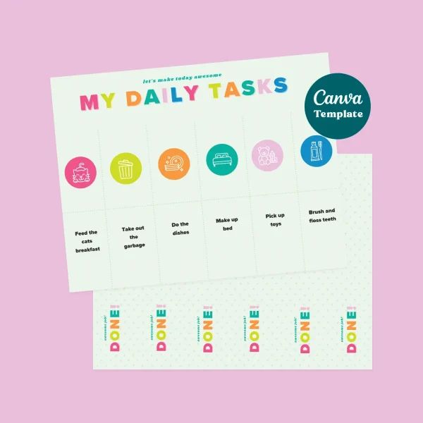 Daily Task Pages Preview Printable daily task chart canva template