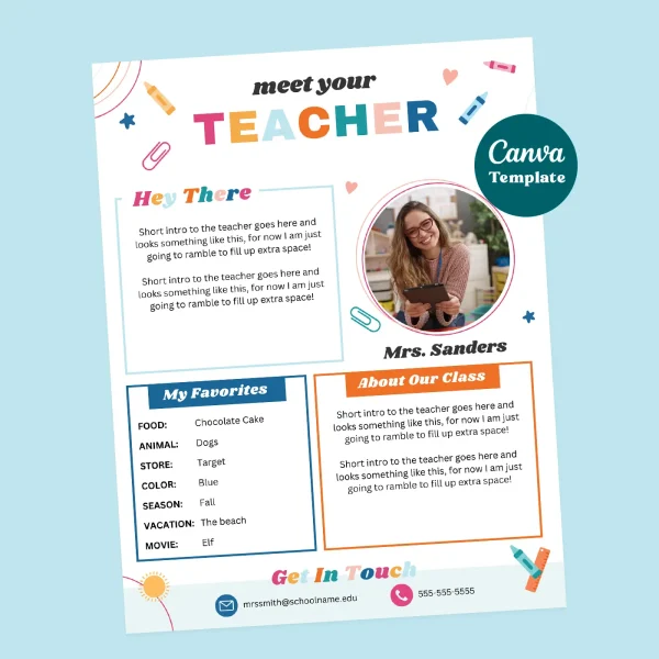 Meet Your Teacher Preview Printable meet your teacher canva template