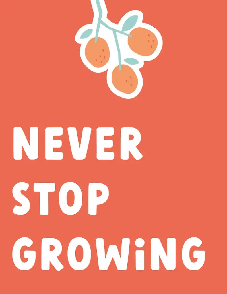 Colorful classroom poster with the phrase Never Stop Growing.
