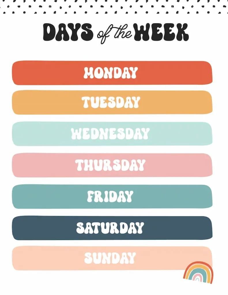 Groovy classroom decor days of the week