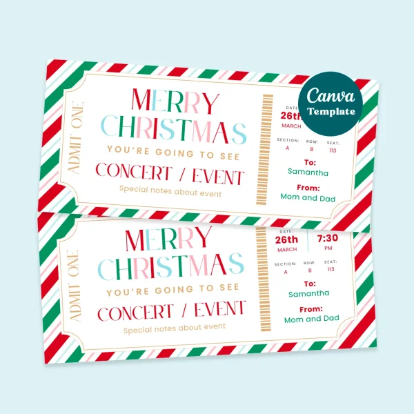 Christmas Concert Tickets Preview Editable Christmas concert tickets template with Canva.