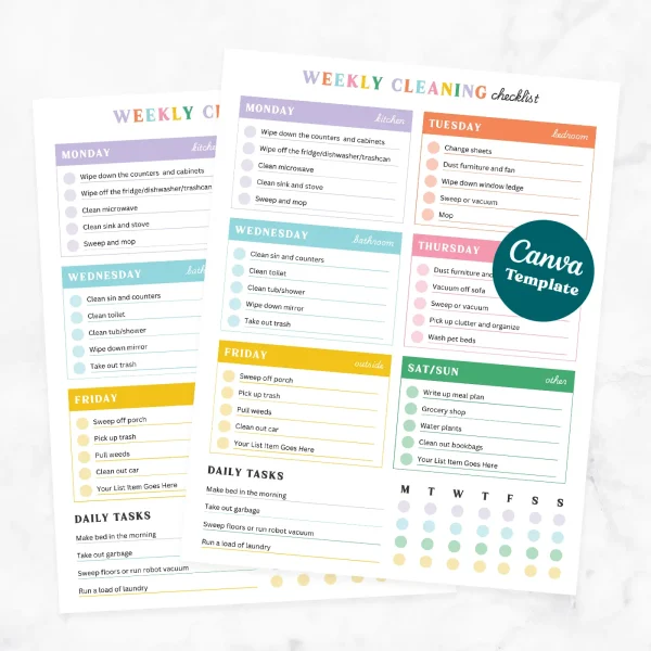 Weekly Cleaning Checklist Preview Weekly cleaning schedule canva template.